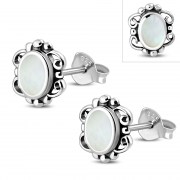 Mother of Pearl Sterling Silver Stud Earrings, e371 